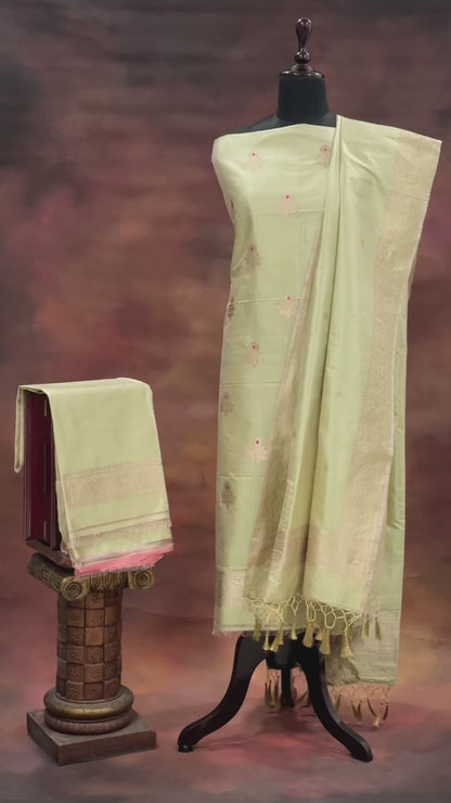Noushk - Pastel Sage Green Handwoven Pure Katan Silk Banarasi Full Suit                                                                         "