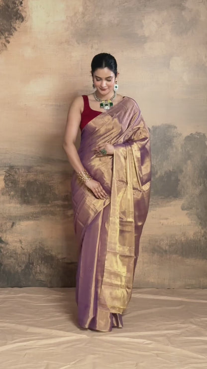 Swarvi - Purple Gold Handwoven Chanderi Tissue Saree