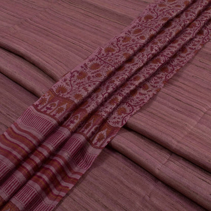 Hand Block Printed Geecha Silk Salwar Suit Material-Rutambhara-RUTAMBHARA