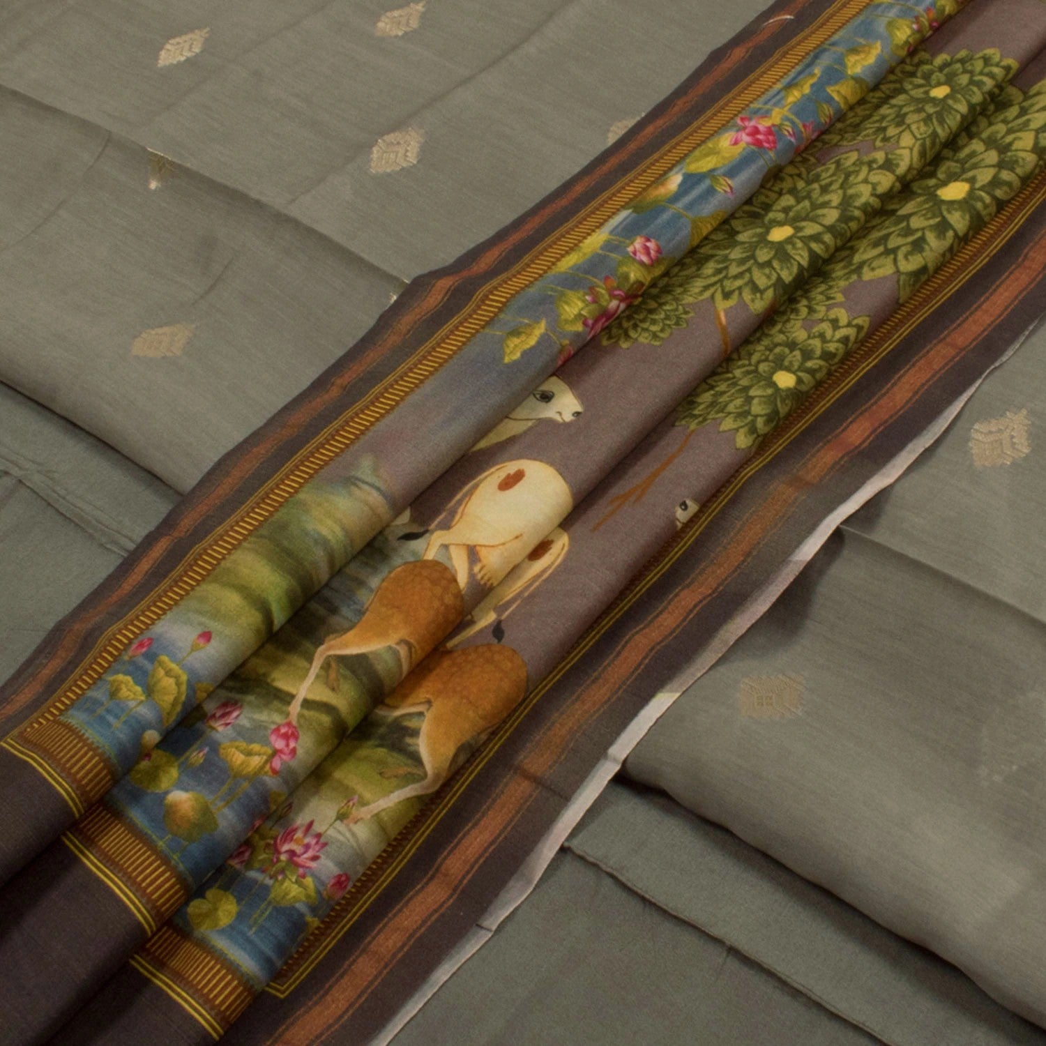 Handwoven Banarasi Muga Silk Salwar Suit Material-Rutambhara-RUTAMBHARA