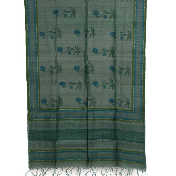 Hand Block Printed Geecha Silk Salwar Suit Material-Rutambhara-RUTAMBHARA
