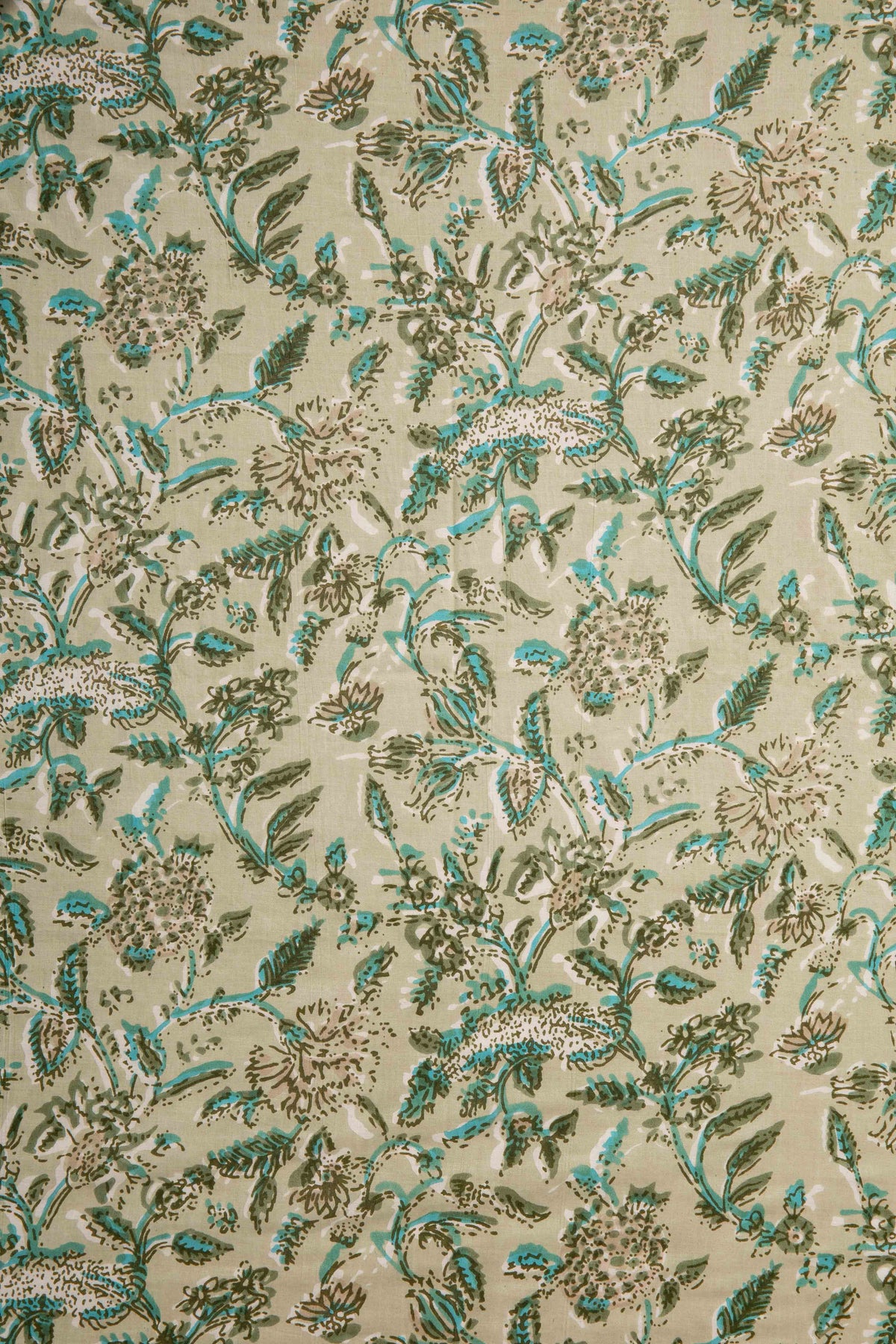 Siyahi - Beige And Teal Floral On Beige Base Fabric
