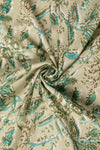 Siyahi - Beige And Teal Floral On Beige Base Fabric