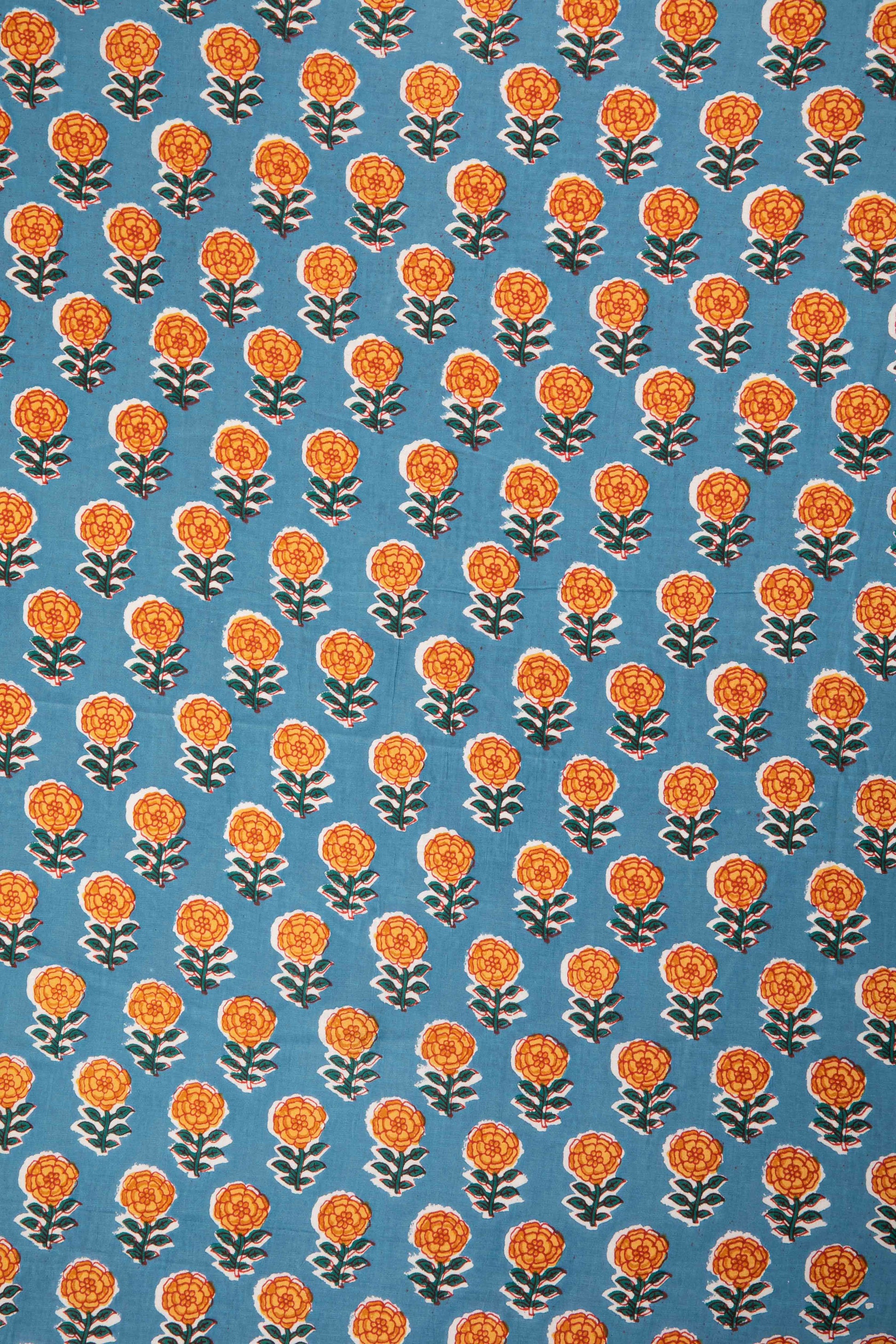 Siyahi - Classic Marigold Sanganeri Screen Print Fabric-Rutambhara-RUTAMBHARA