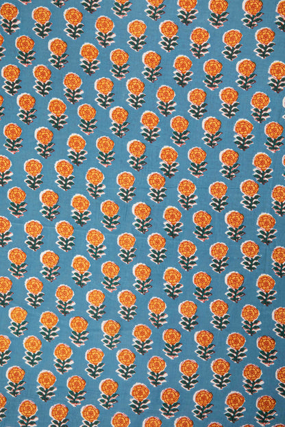 Siyahi - Classic Marigold Sanganeri Screen Print Fabric-Rutambhara-RUTAMBHARA