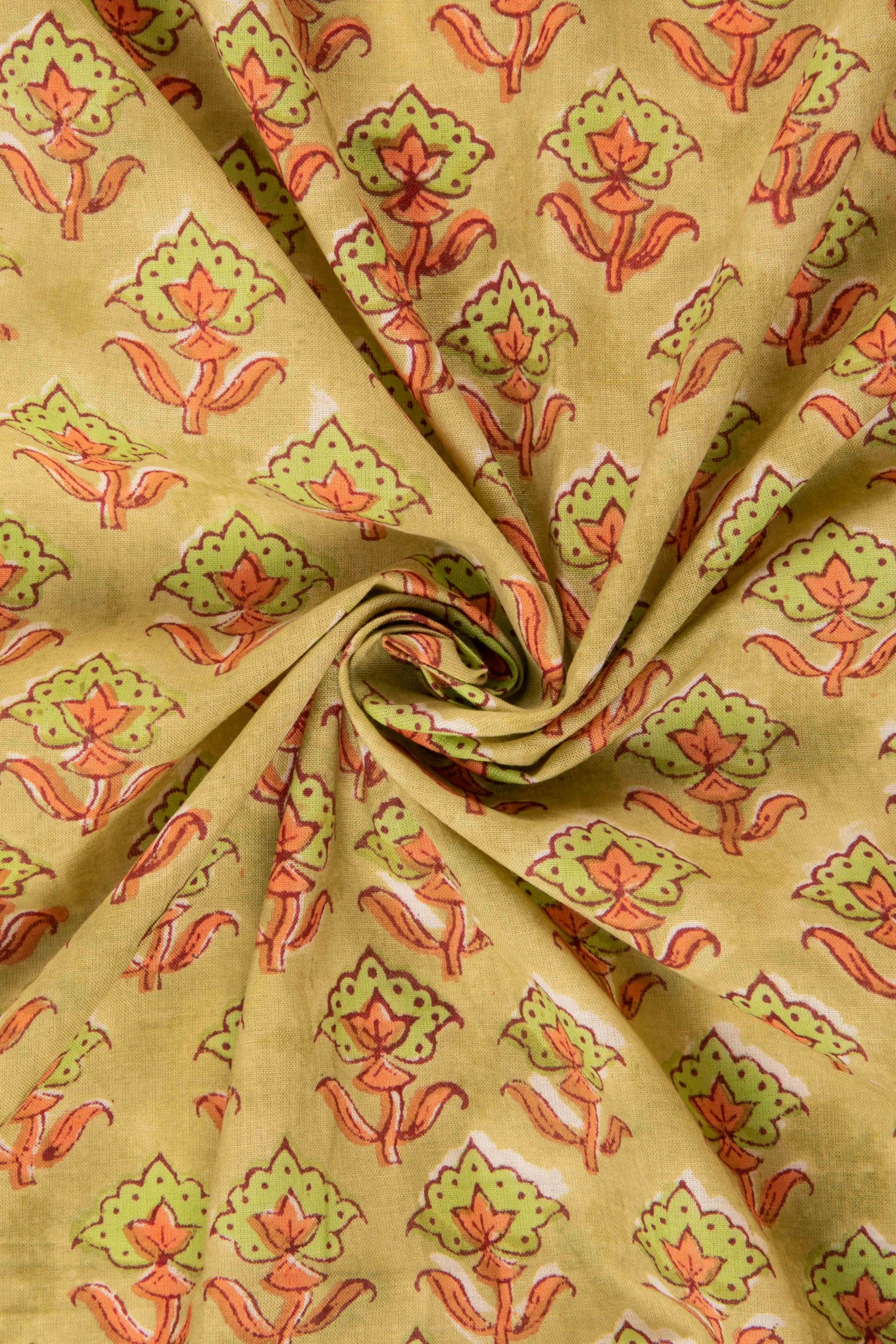 Siyahi - Green With Floral Border Cotton Fabric-Rutambhara-RUTAMBHARA
