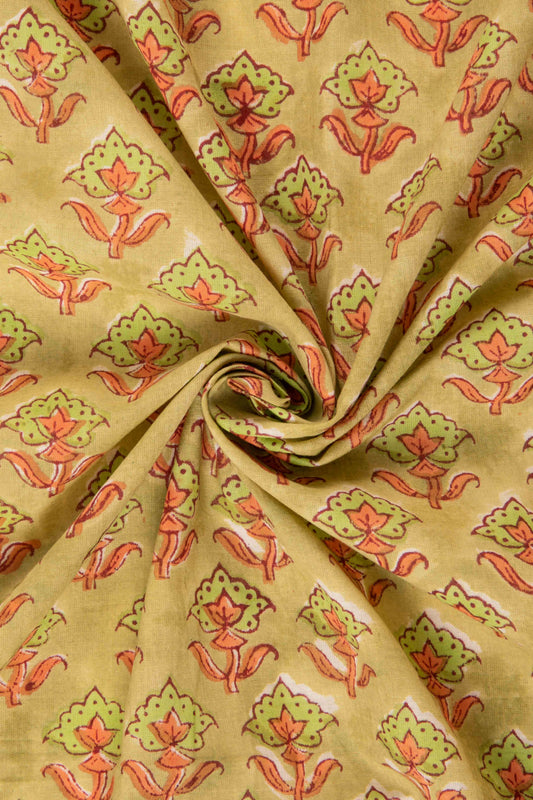 Siyahi - Green With Floral Border Cotton Fabric