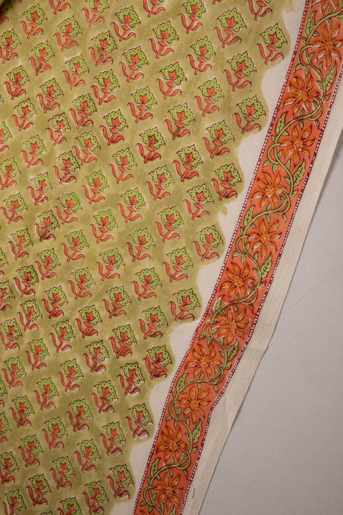 Siyahi - Green With Floral Border Cotton Fabric