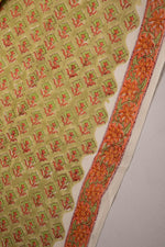 Siyahi - Green With Floral Border Cotton Fabric-Rutambhara-RUTAMBHARA