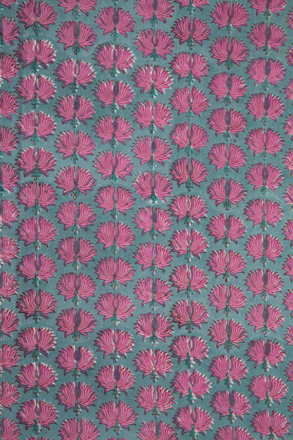 Siyahi-Teal And Pink Floral Cotton Fabric-Rutambhara-RUTAMBHARA