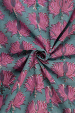 Siyahi-Teal And Pink Floral Cotton Fabric-Rutambhara-RUTAMBHARA