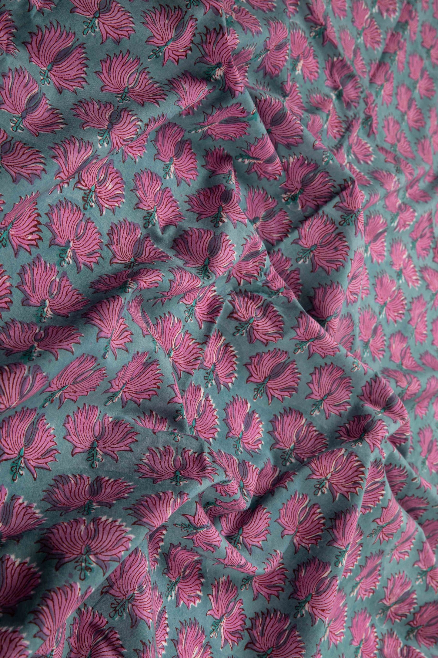 Siyahi-Teal And Pink Floral Cotton Fabric
