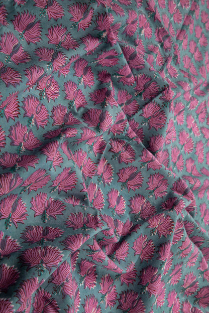 Siyahi-Teal And Pink Floral Cotton Fabric-Rutambhara-RUTAMBHARA