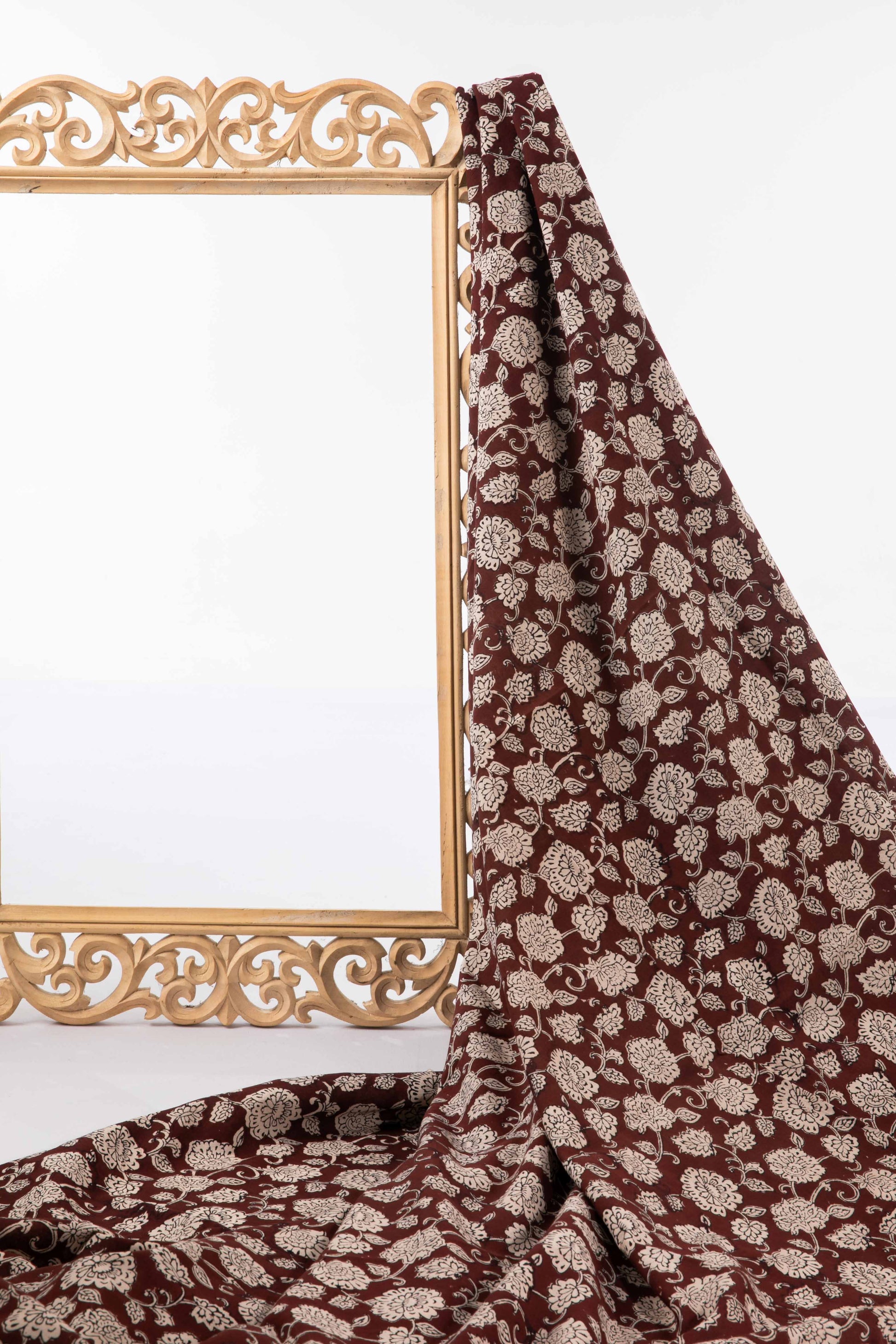 Siyahi - Natural Dyed Bagh Print Fabric With Floral Motif-Rutambhara-RUTAMBHARA