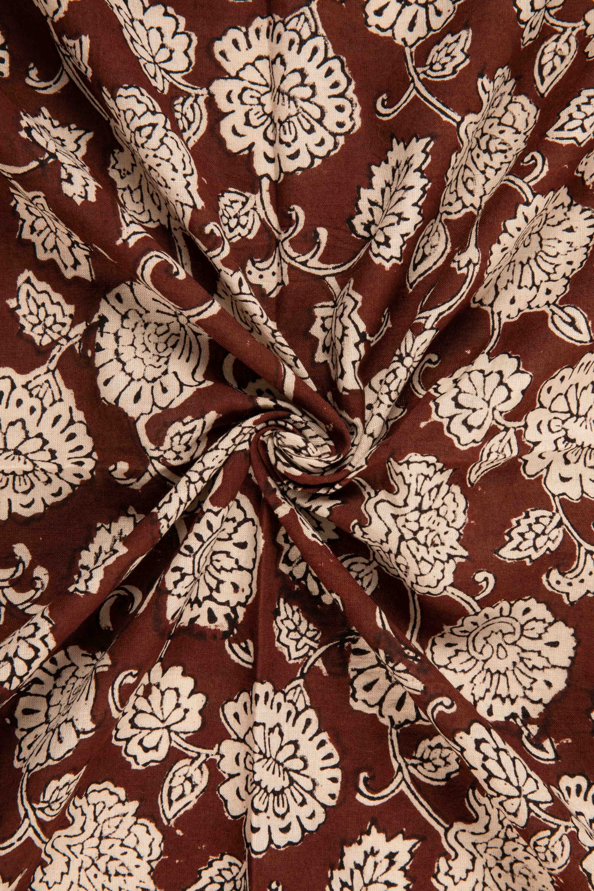 Siyahi - Natural Dyed Bagh Print Fabric With Floral Motif-Rutambhara-RUTAMBHARA