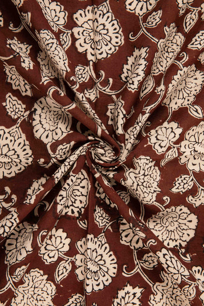 Siyahi - Natural Dyed Bagh Print Fabric With Floral Motif-Rutambhara-RUTAMBHARA