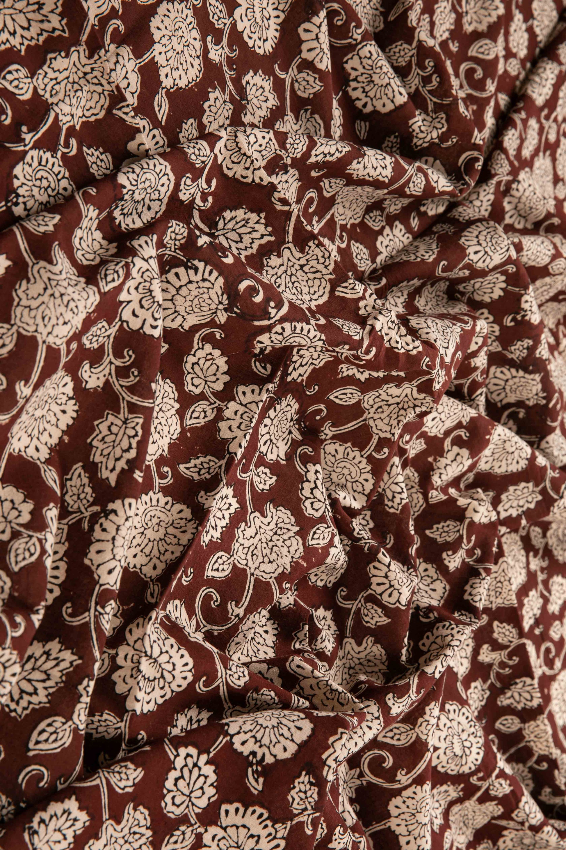 Siyahi - Natural Dyed Bagh Print Fabric With Floral Motif-Rutambhara-RUTAMBHARA