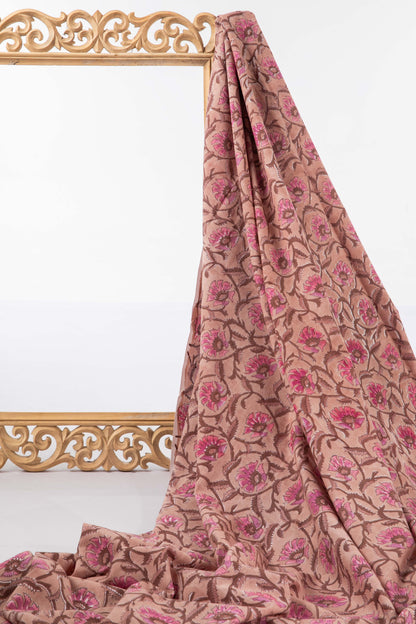 Siyahi - Pink Floral Motif Sanganeri Cotton Fabric-Rutambhara-RUTAMBHARA