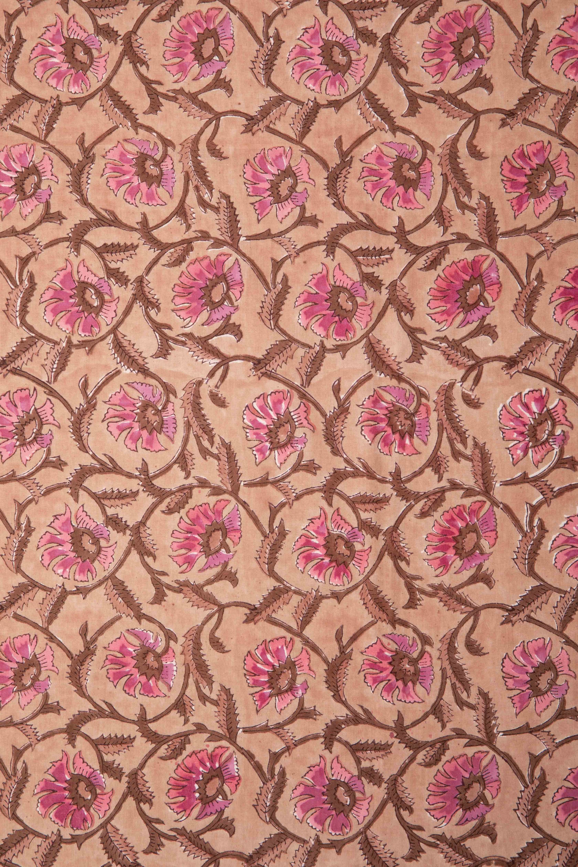 Siyahi - Pink Floral Motif Sanganeri Cotton Fabric-Rutambhara-RUTAMBHARA