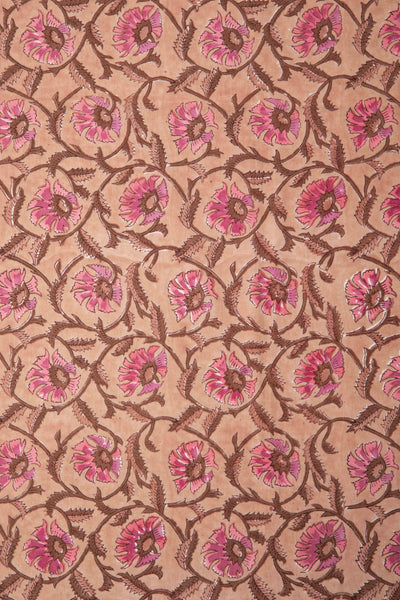 Siyahi - Pink Floral Motif Sanganeri Cotton Fabric-Rutambhara-RUTAMBHARA
