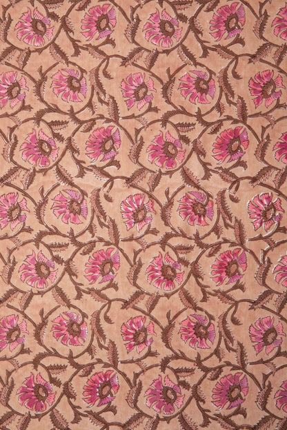 Siyahi - Pink Floral Motif Sanganeri Cotton Fabric-Rutambhara-RUTAMBHARA