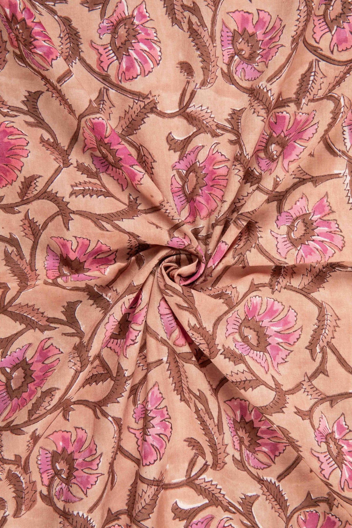 Siyahi - Pink Floral Motif Sanganeri Cotton Fabric