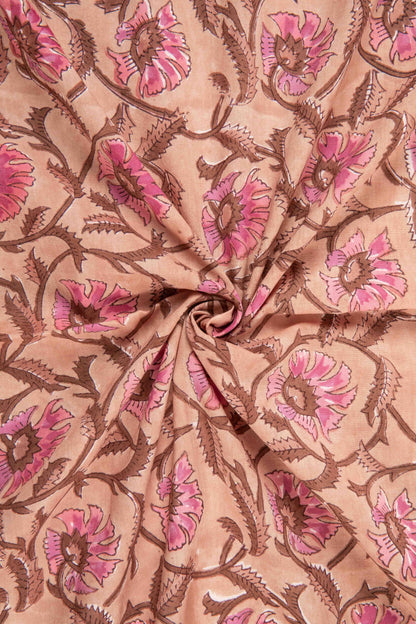 Siyahi - Pink Floral Motif Sanganeri Cotton Fabric-Rutambhara-RUTAMBHARA