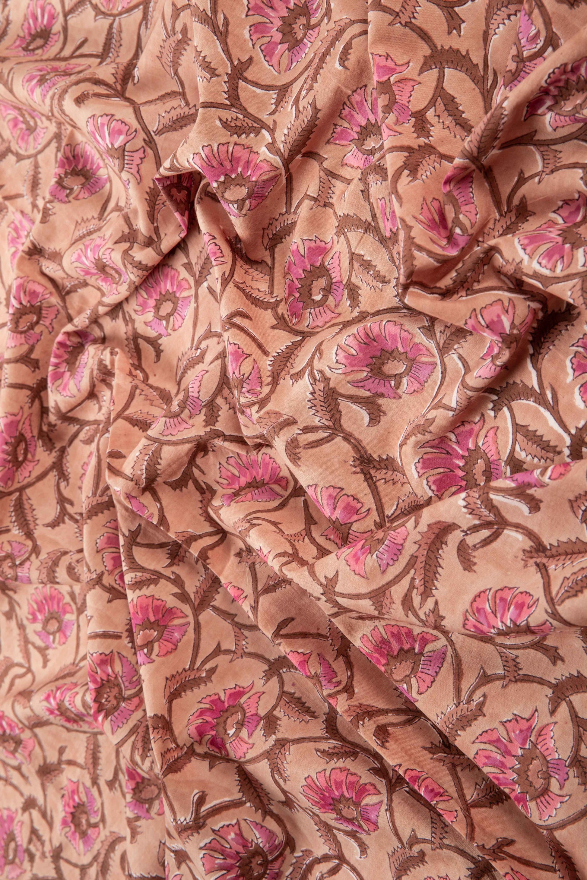 Siyahi - Pink Floral Motif Sanganeri Cotton Fabric-Rutambhara-RUTAMBHARA