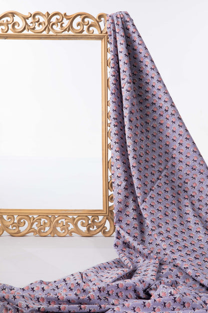 Siyahi - Soft Lavender With Lotus Motif Cotton Fabric-Rutambhara-RUTAMBHARA