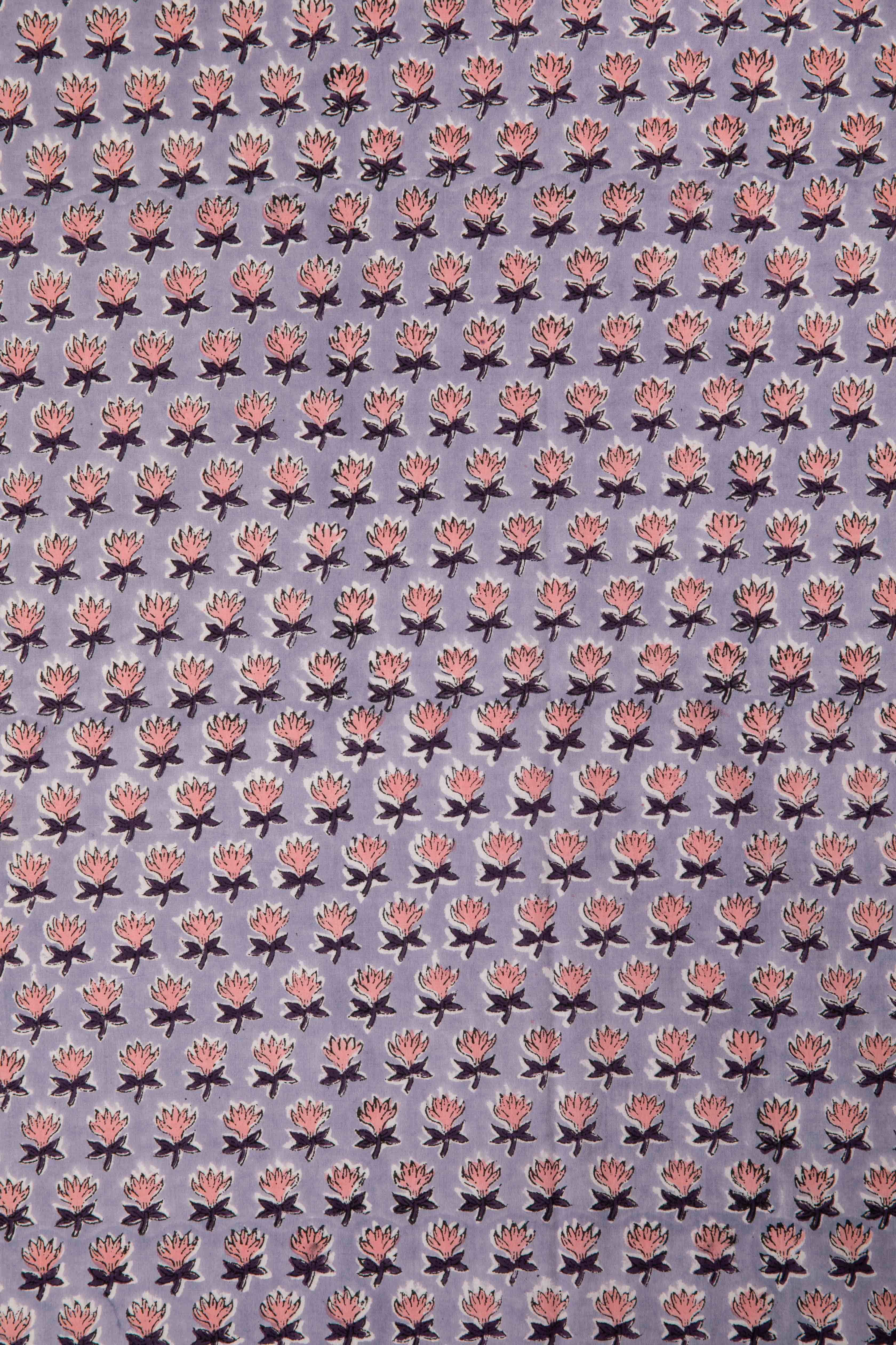 Siyahi - Soft Lavender With Lotus Motif Cotton Fabric
