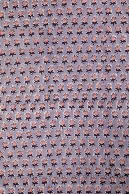 Siyahi - Soft Lavender With Lotus Motif Cotton Fabric-Rutambhara-RUTAMBHARA