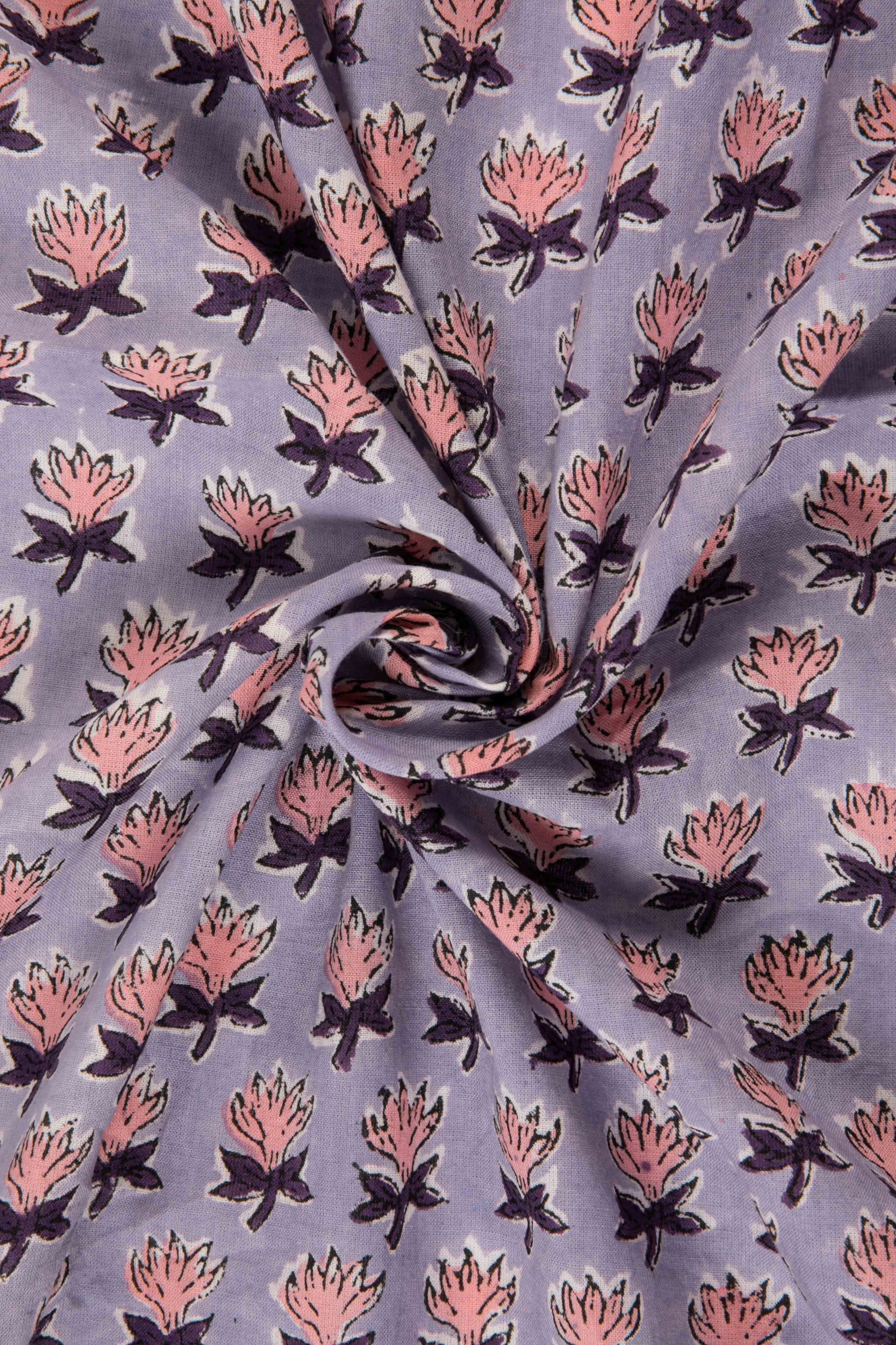 Siyahi - Soft Lavender With Lotus Motif Cotton Fabric-Rutambhara-RUTAMBHARA
