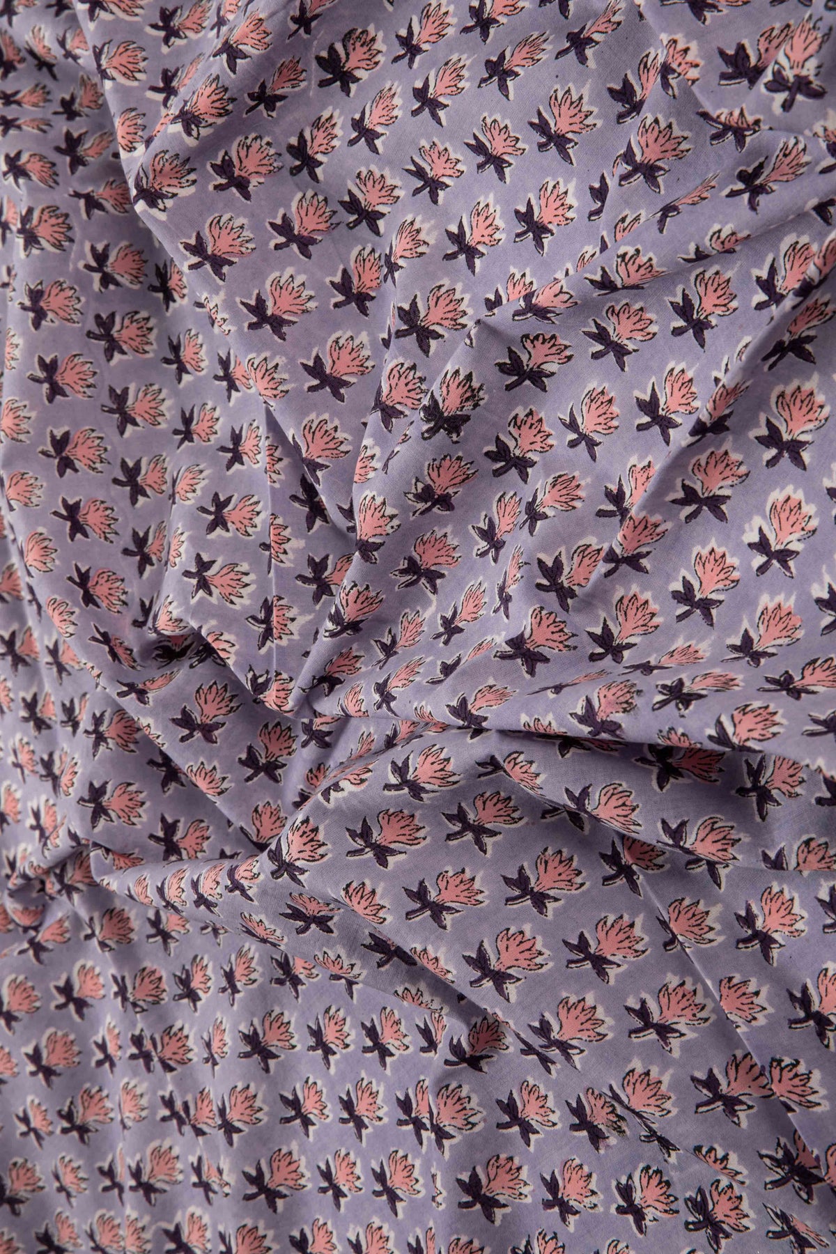 Siyahi - Soft Lavender With Lotus Motif Cotton Fabric