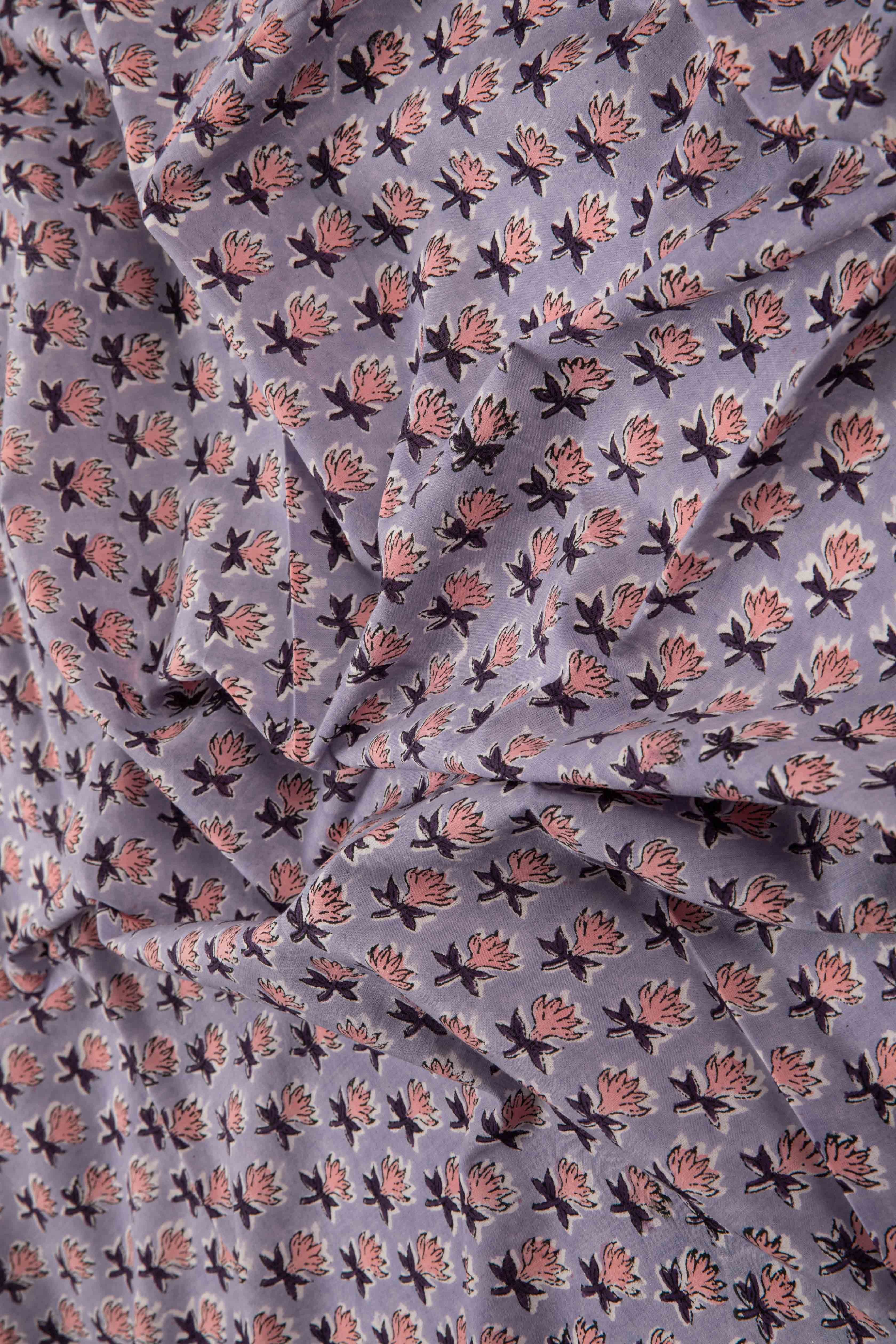 Siyahi - Soft Lavender With Lotus Motif Cotton Fabric