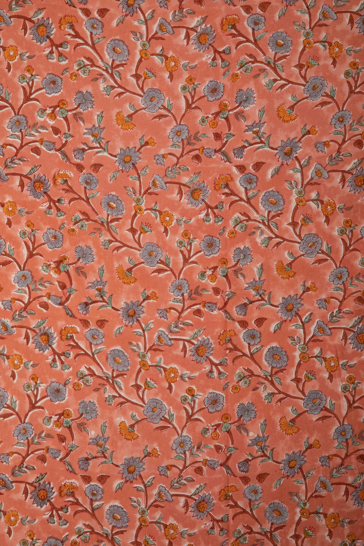 Siyahi - Peach Floral Sanganeri Cotton Fabric