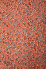 Siyahi - Peach Floral Sanganeri Cotton Fabric-Rutambhara-RUTAMBHARA
