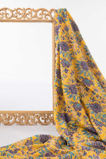 Siyahi-Vintage Purpule And Teal Blossoms Sanganeri Print Fabric-Rutambhara-RUTAMBHARA