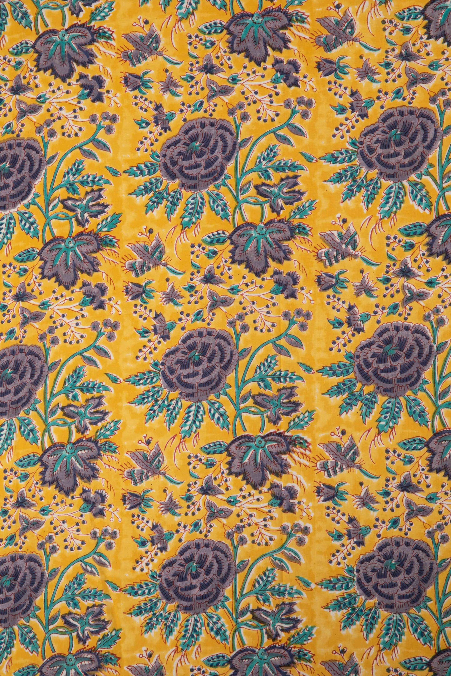 Siyahi-Vintage Purpule And Teal Blossoms Sanganeri Print Fabric