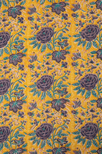 Siyahi-Vintage Purpule And Teal Blossoms Sanganeri Print Fabric-Rutambhara-RUTAMBHARA