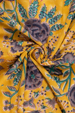 Siyahi-Vintage Purpule And Teal Blossoms Sanganeri Print Fabric-Rutambhara-RUTAMBHARA
