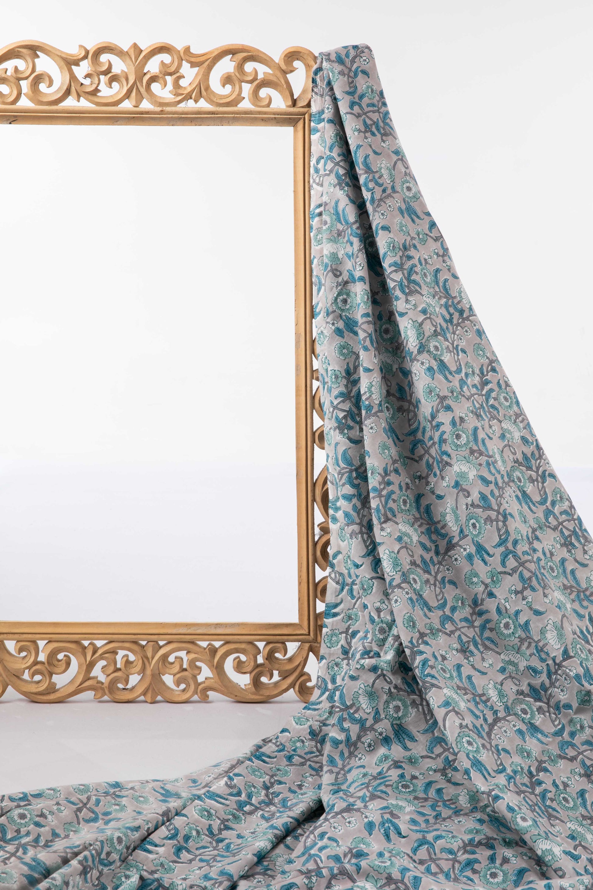 Siyahi - Sanganeri Pastel Floral Design Print Fabric-Rutambhara-RUTAMBHARA