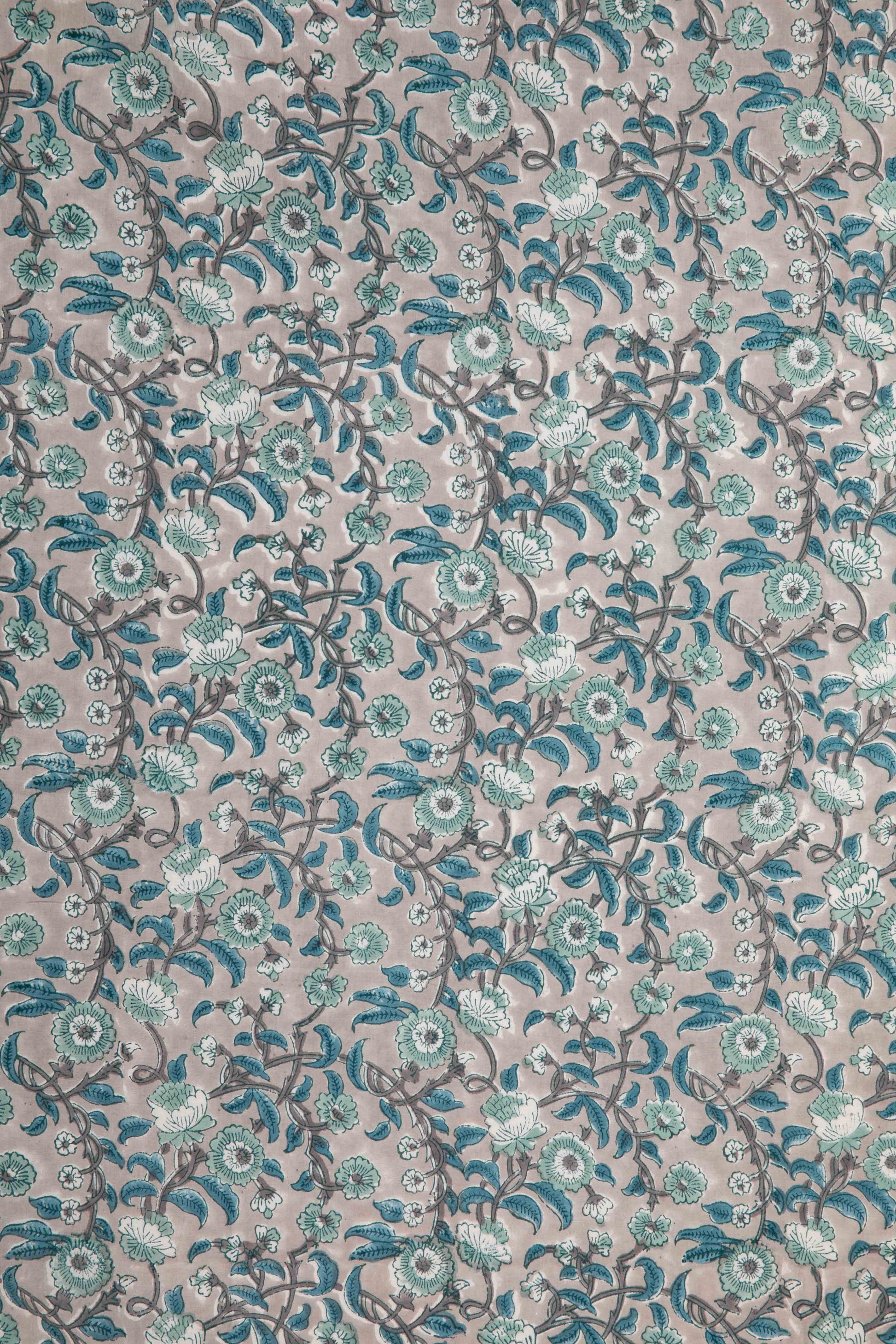 Siyahi - Sanganeri Pastel Floral Design Print Fabric-Rutambhara-RUTAMBHARA