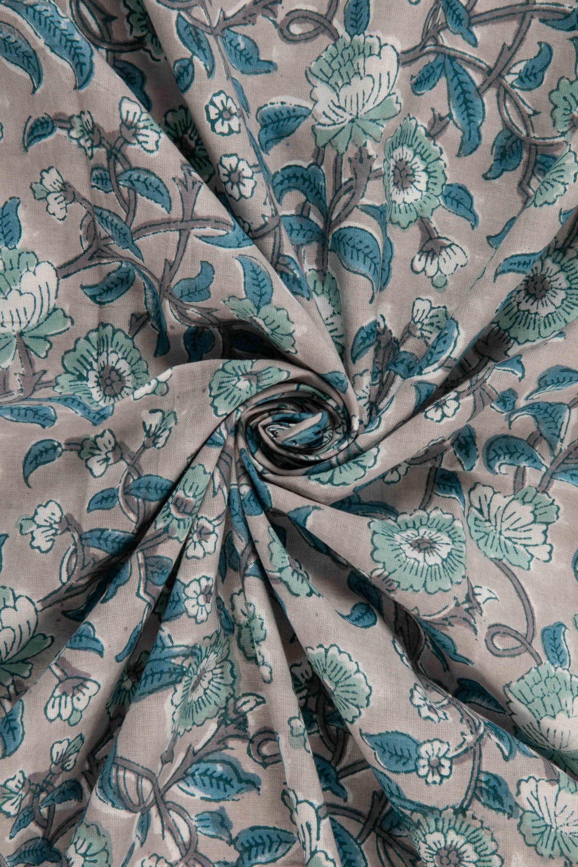 Siyahi - Sanganeri Pastel Floral Design Print Fabric-Rutambhara-RUTAMBHARA