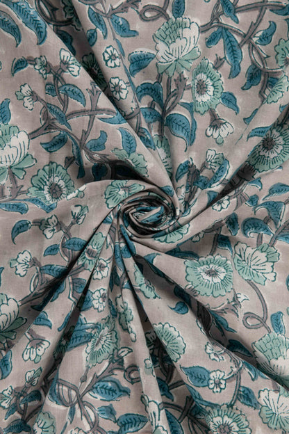 Siyahi - Sanganeri Pastel Floral Design Print Fabric-Rutambhara-RUTAMBHARA