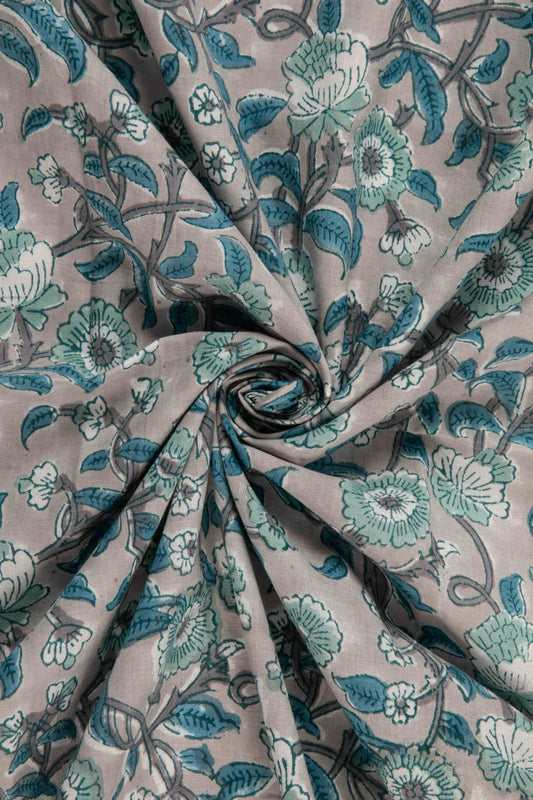 Siyahi - Sanganeri Pastel Floral Design Print Fabric