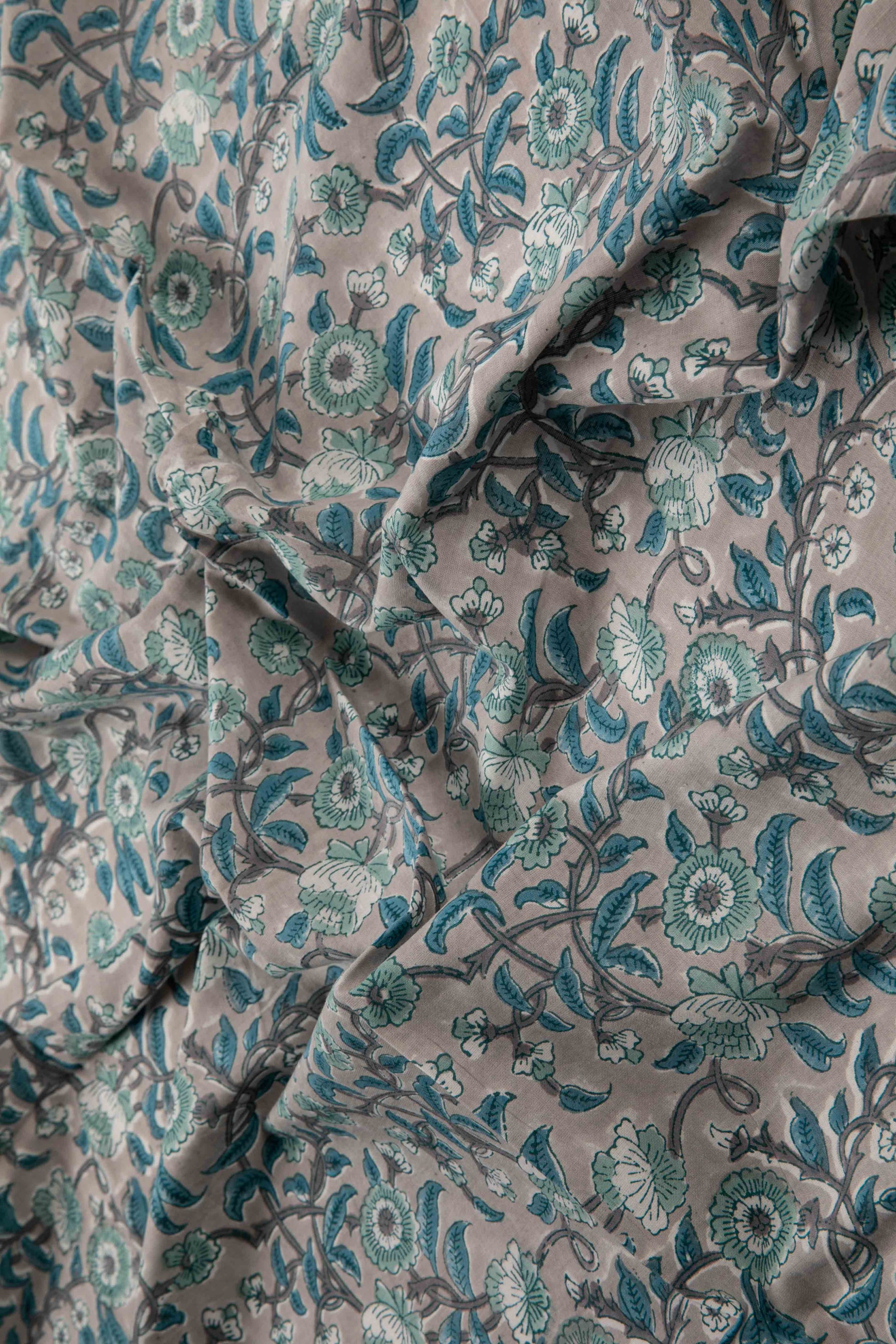 Siyahi - Sanganeri Pastel Floral Design Print Fabric-Rutambhara-RUTAMBHARA