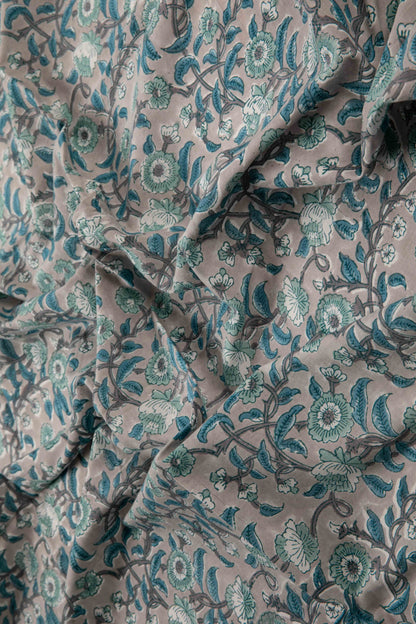 Siyahi - Sanganeri Pastel Floral Design Print Fabric-Rutambhara-RUTAMBHARA