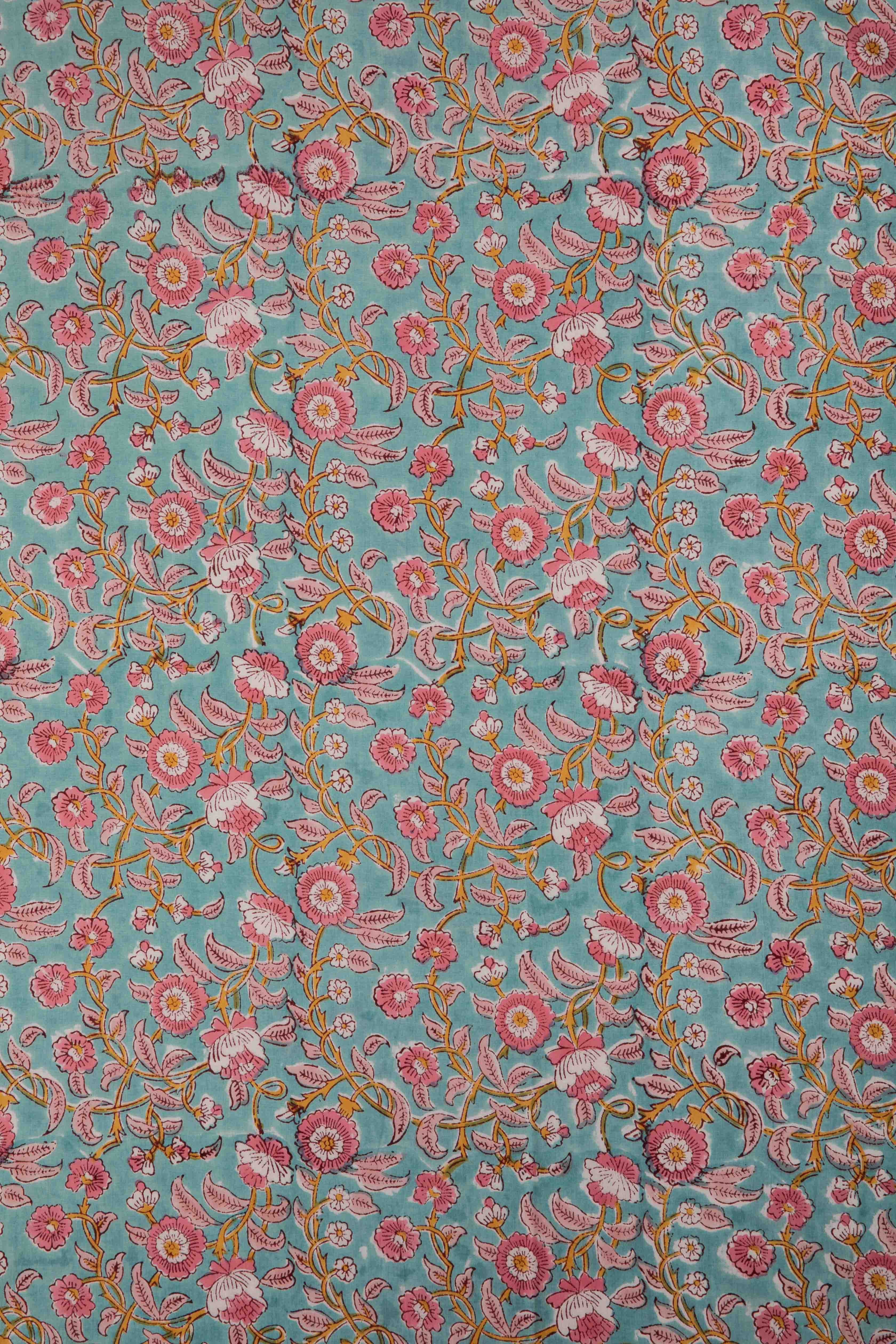 Siyahi - Pink Floral Sanganeri Cotton Fabric