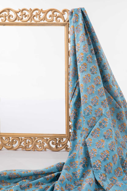 Siyahi-Yellow Floral Buta Sanganeri Cotton Fabric-Rutambhara-RUTAMBHARA