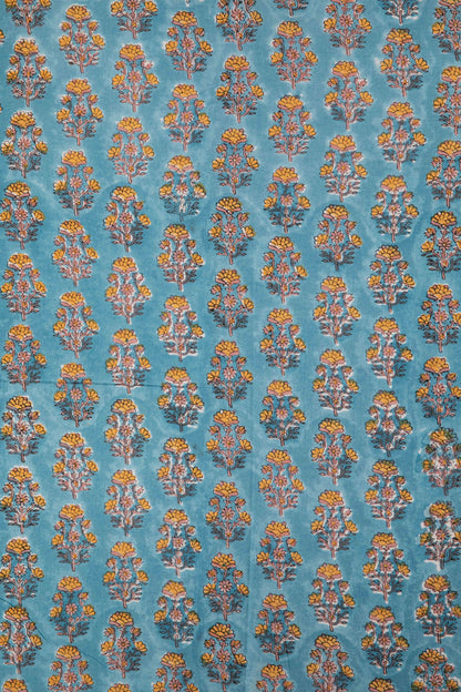 Siyahi-Yellow Floral Buta Sanganeri Cotton Fabric-Rutambhara-RUTAMBHARA